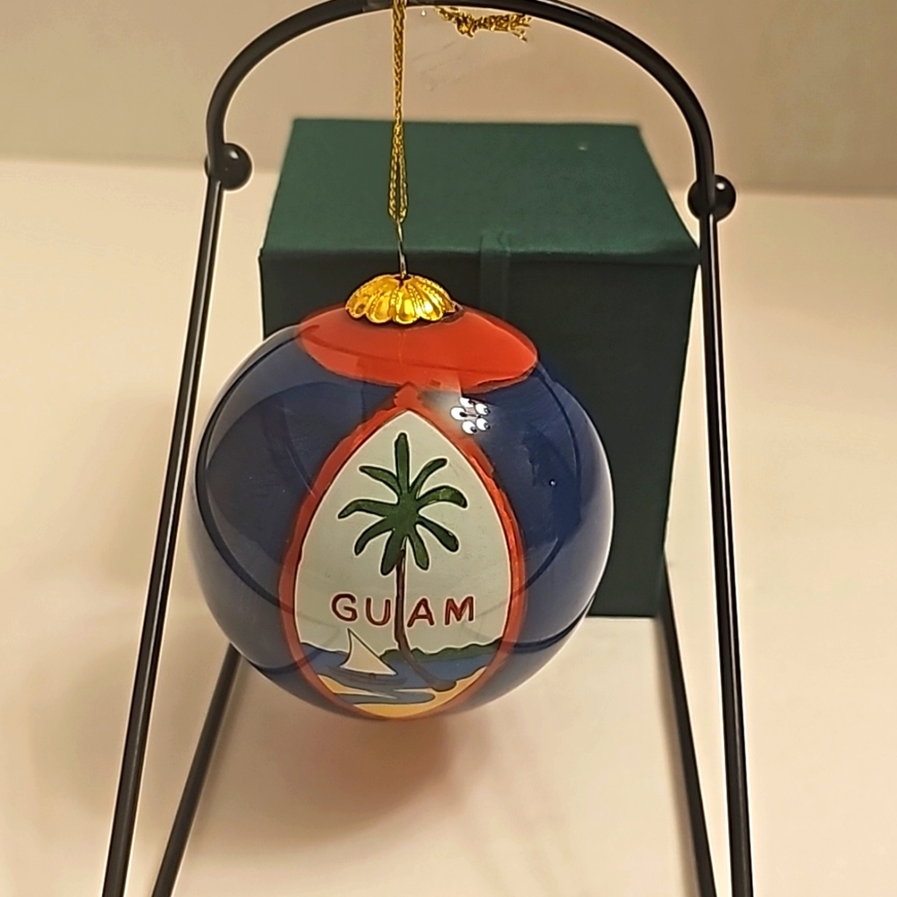 Hand Painted Glass Christmas Ornament GUAM SEAL Design